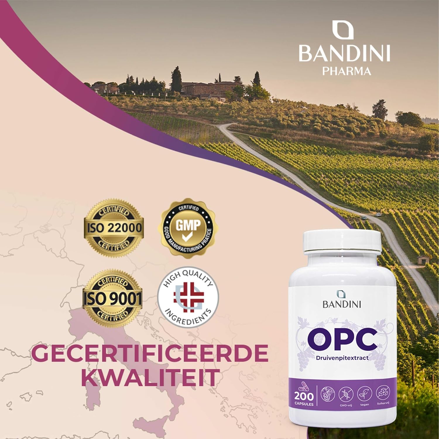 Detalle 1 de BANDINI OPC 95% druivenpitextract, 200 capsules met vitamine C