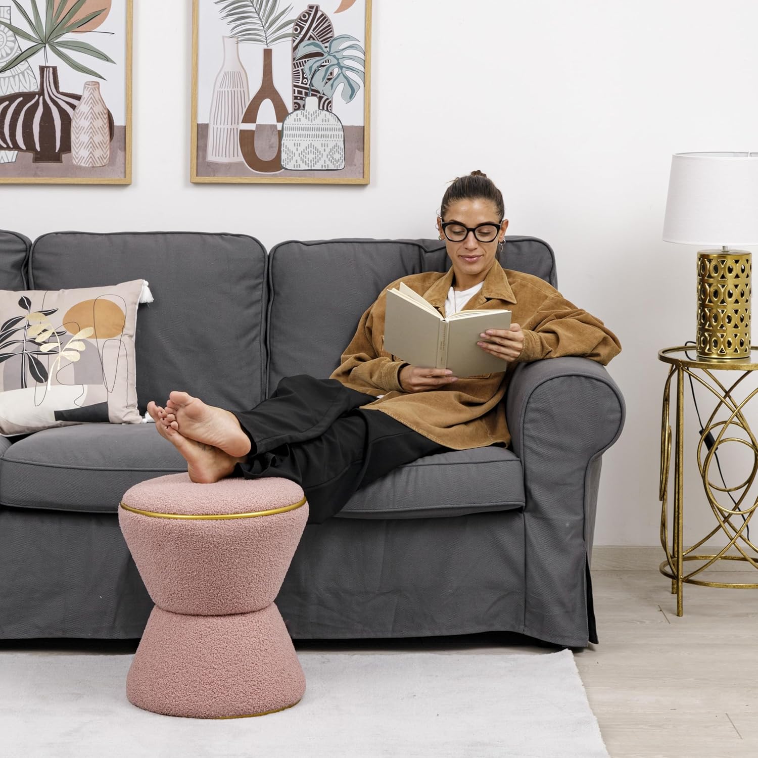 Detalle 2 de Baroni Home Pouf Poggiapiedi Sherpa 37x37x43 cm