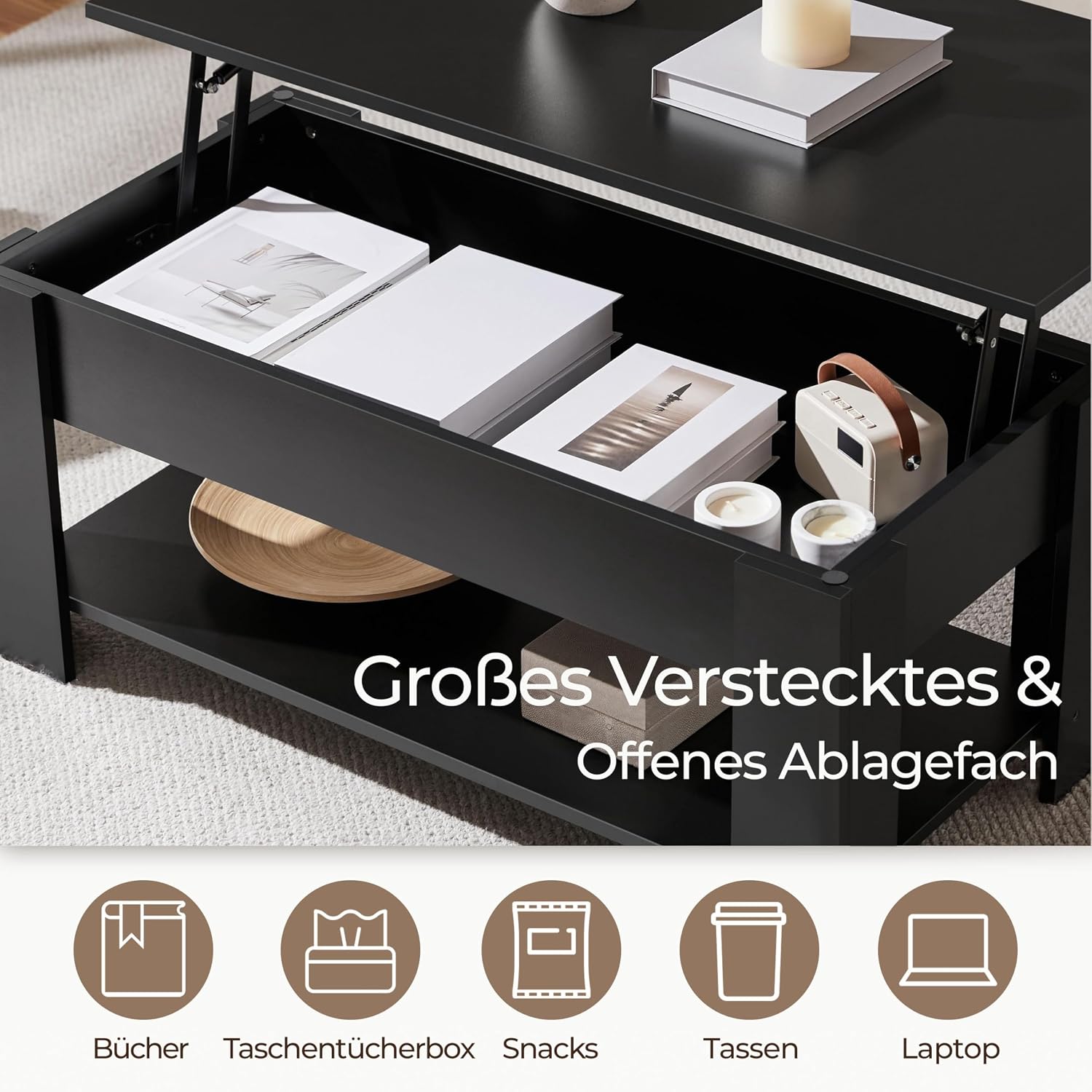 Thumbnail 6 de Yaheetech 614136/613274 verstelbare salontafel met opbergruimte, zwart