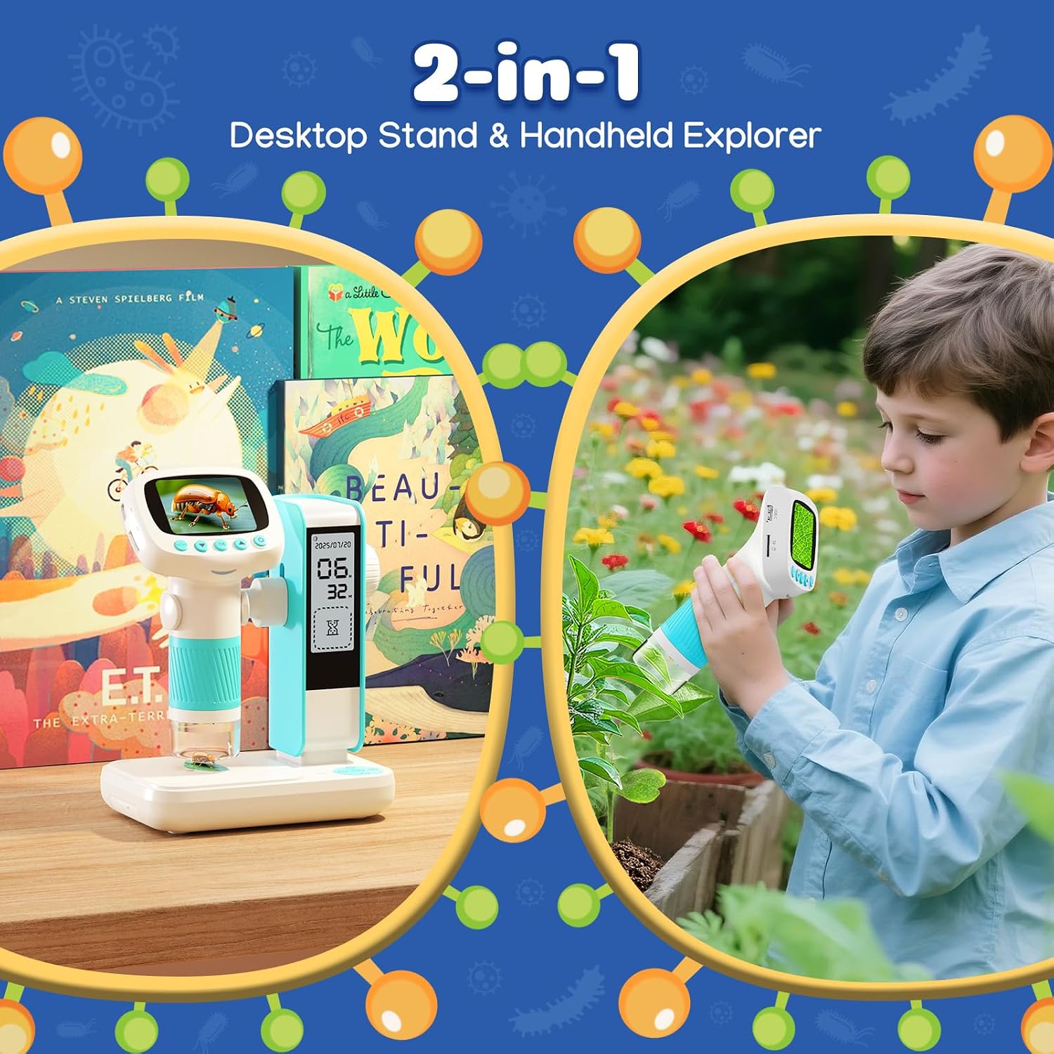 Detalle de 2 in 1 Microscope for Kids & Alarm Clock — 1000x Handheld Digital Microscope with 2" IPS Screen