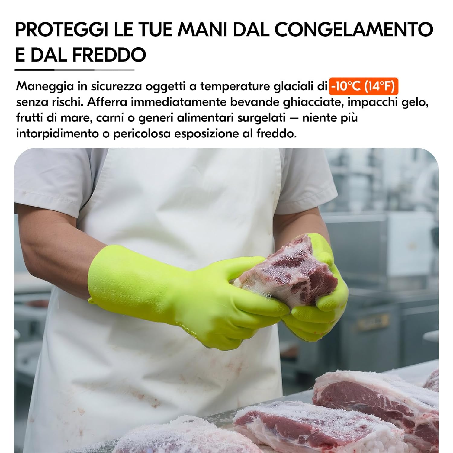 Detalle de VGO Guanti da pulizia doppio strato - grado ristorante, TPE, Lemon Verde (da -10°C a 100°C)