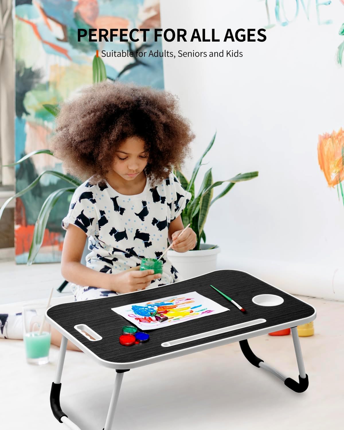 Thumbnail 3 de FISYOD FIS03 Foldable Lap Desk with Cup Holder and Tablet Slot, Black Grain