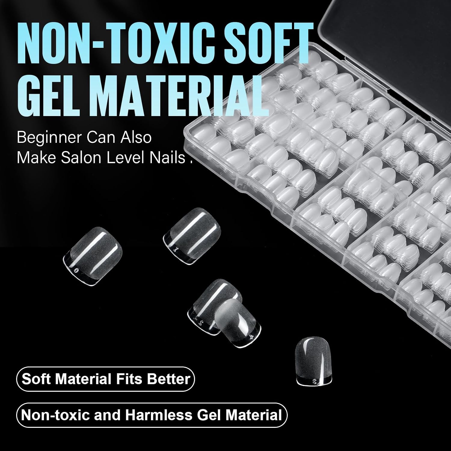 Detalle de TOMICCA Quadrat Gel-Nageltips 504 Stück (12 Größen) – Ultra kurze Full Cover Nail Tips für DIY & Nagelstudios