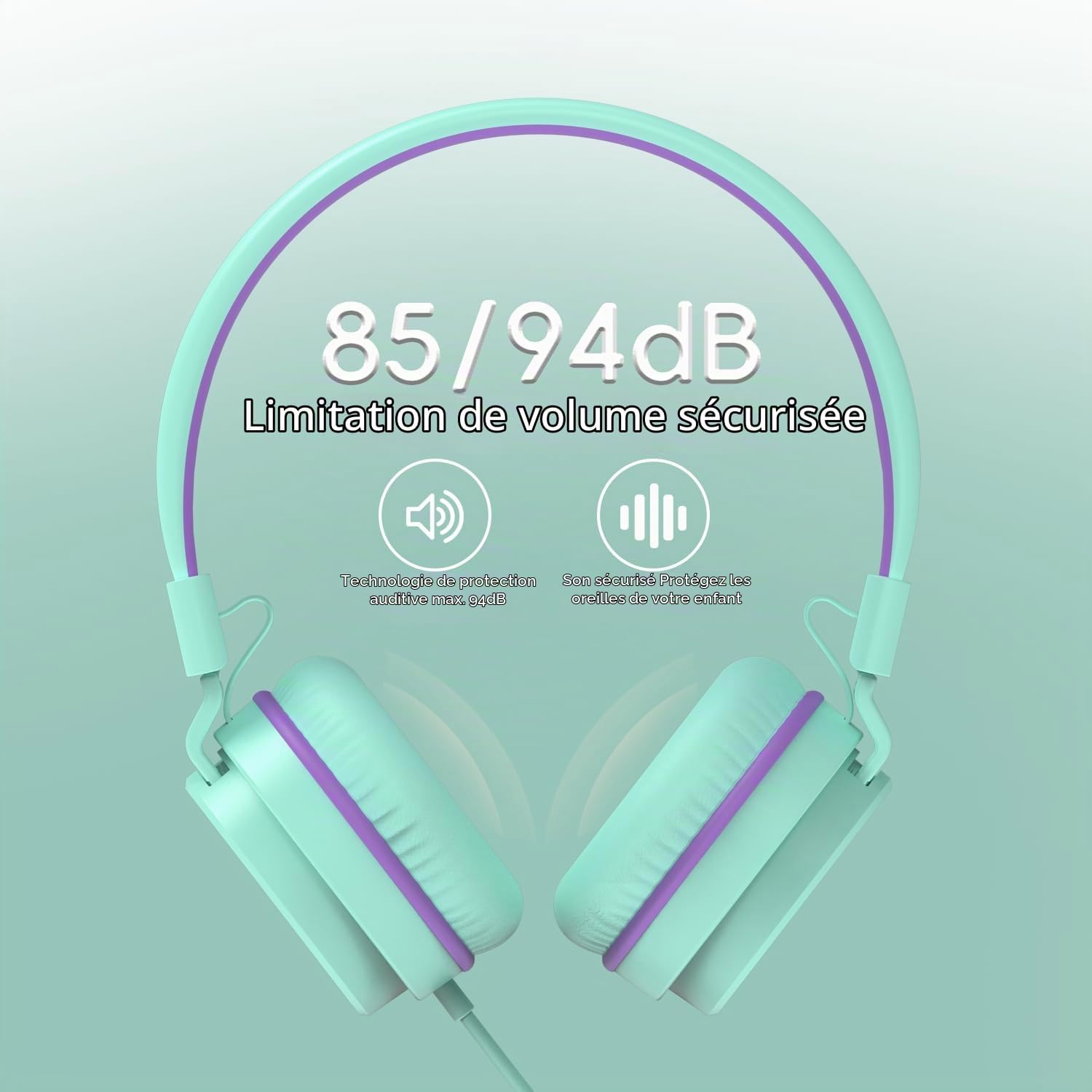 Detalle de YOYOTUNE DMJ-H01 on-ear kinderhoofdtelefoon met microfoon en volumebegrenzer