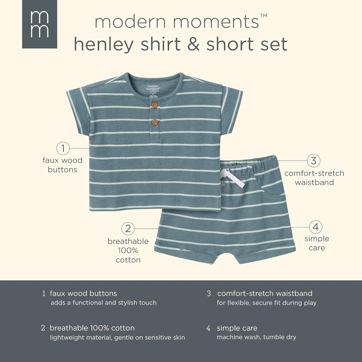 Detalle 2 de Gerber Baby Henley Shirt and Shorts Set, 6-9 Months