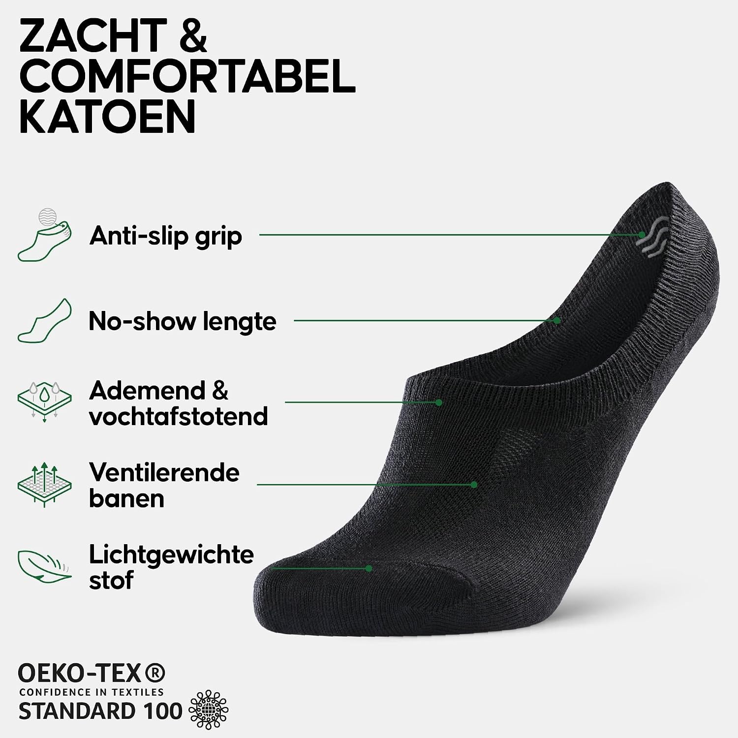 Thumbnail 1 de DANISH ENDURANCE No Show Socks, 6 Pack with Organic Cotton and Silicone Heel Grips