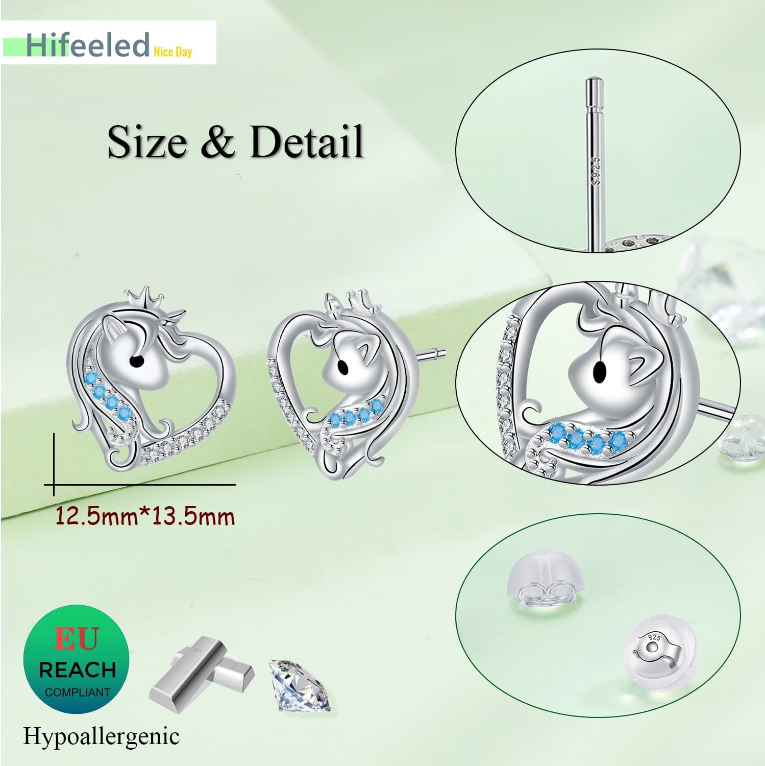 Thumbnail 5 de Hifeeled Ohrstecker 925 Silber mit Unicorn 12,5 mm