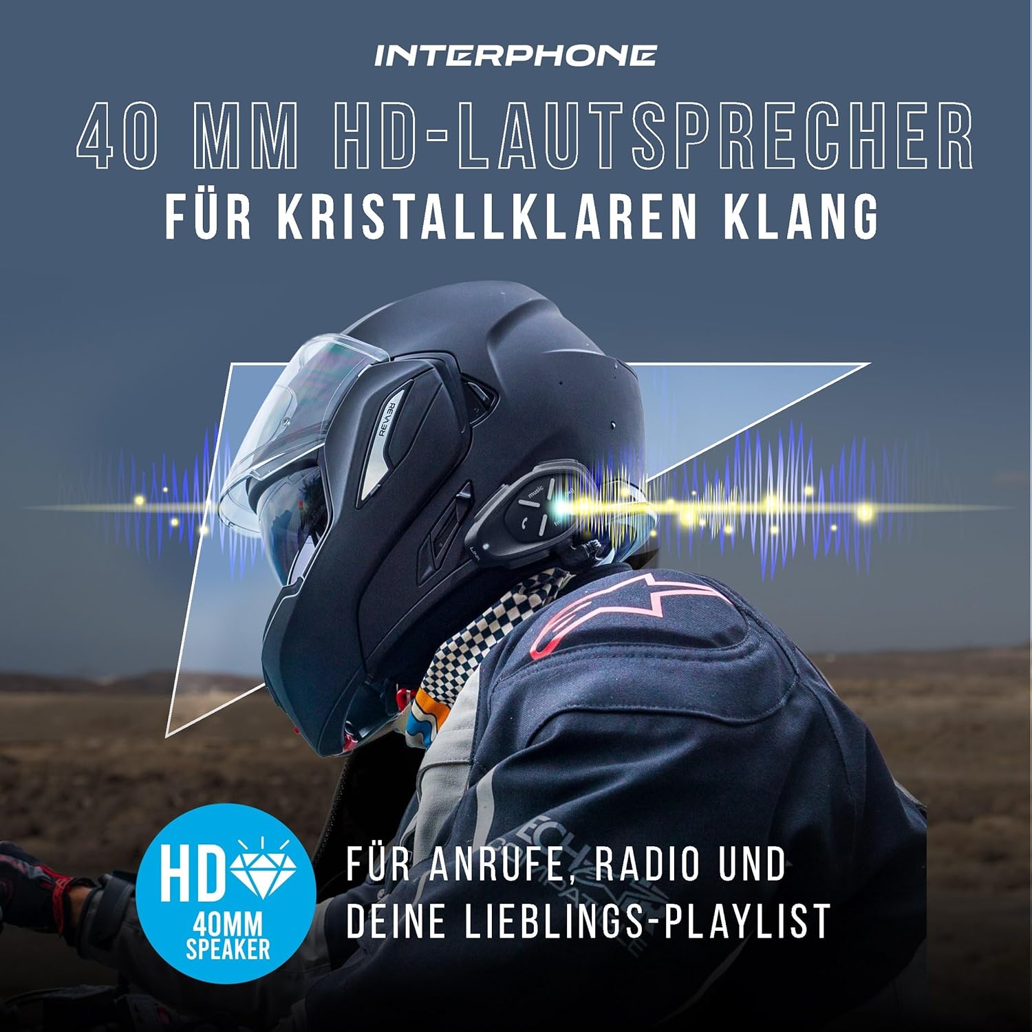 Detalle 2 de Interphone LINK HD Einzel-Headset – Bluetooth Motorrad-Interkom mit 300 m Reichweite