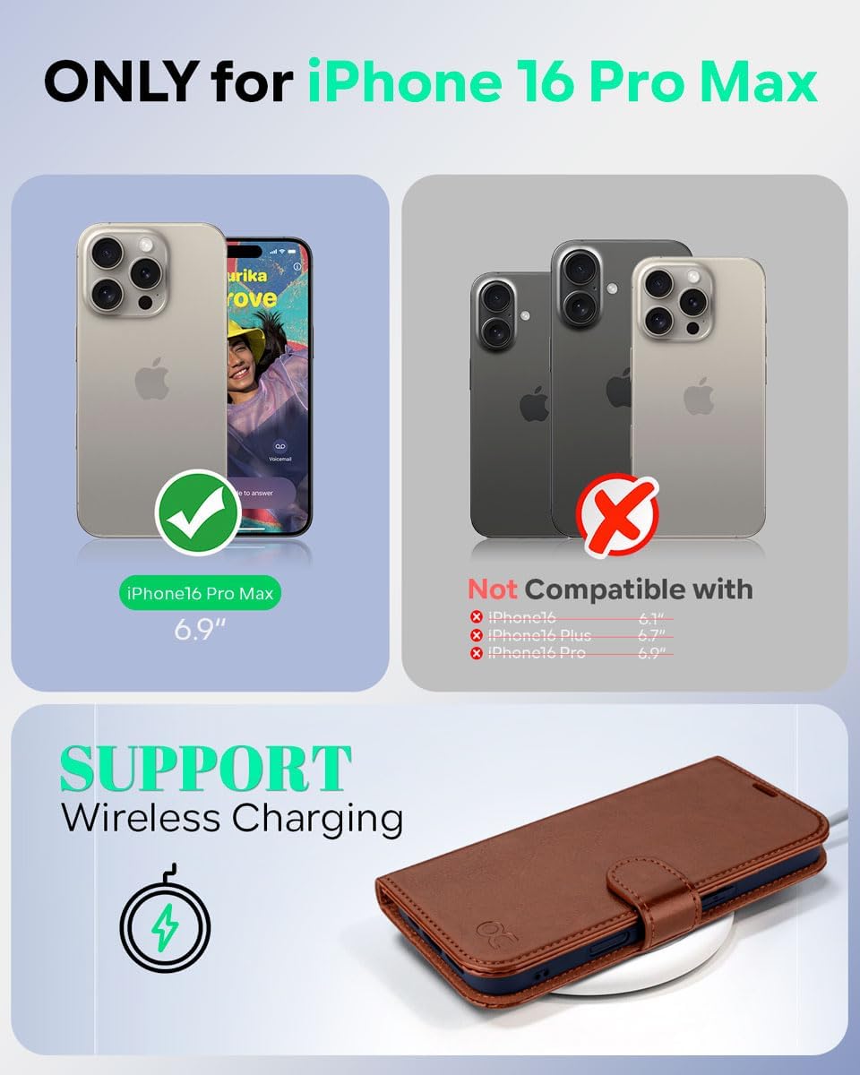 Thumbnail 1 de OCASE iPhone 16 Pro Max Hülle mit Kartenfach, Standfunktion und RFID-Schutz (PU-Leder, klassisch braun)