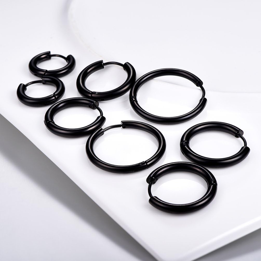 Thumbnail 2 de PROSTEEL lot de 4 paires de petites créoles en acier inoxydable 316L et plaqué or noir (10/14/16/20 mm)