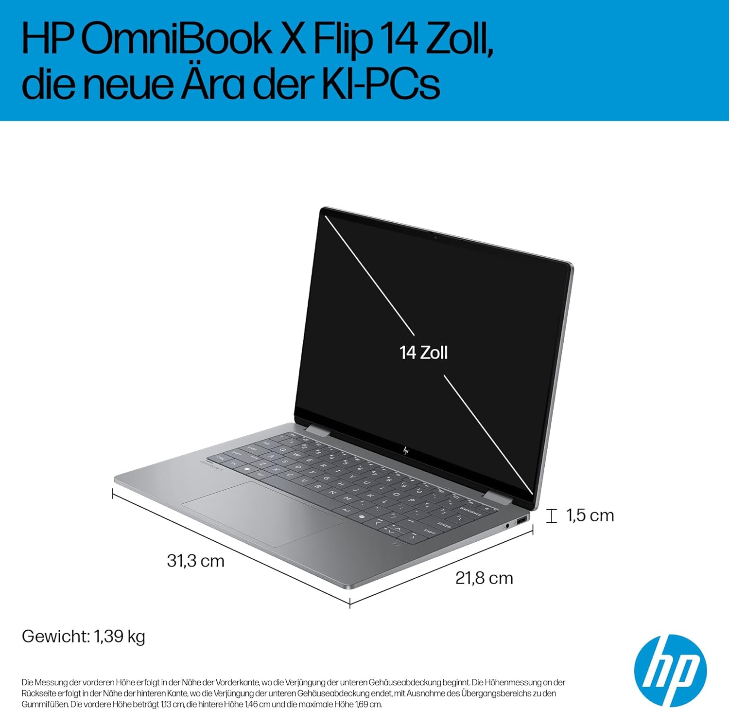 Thumbnail 3 de HP OmniBook X Flip 14 2-in-1 (AMD Ryzen AI 7 350, KI-NPU, Copilot+ PC) – silber, Touch 14" (Win11)