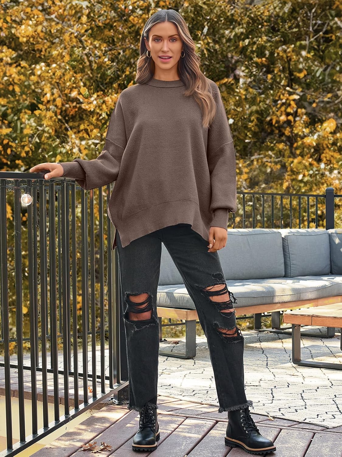Detalle 2 de LILLUSORY Oversized Batwing Sweater for Women