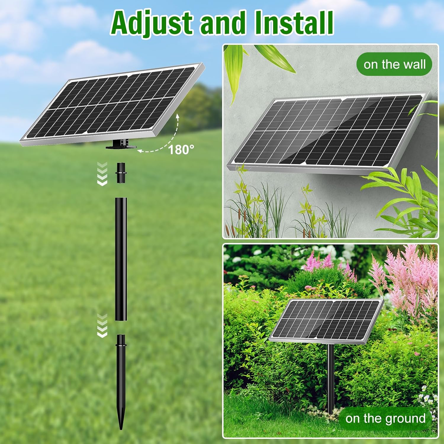 Thumbnail 5 de AMZtime 15W Solar Water Fountain Pump Kit with Glass Panels – 6 Spray Styles for Birdbaths, Pools and Gardens