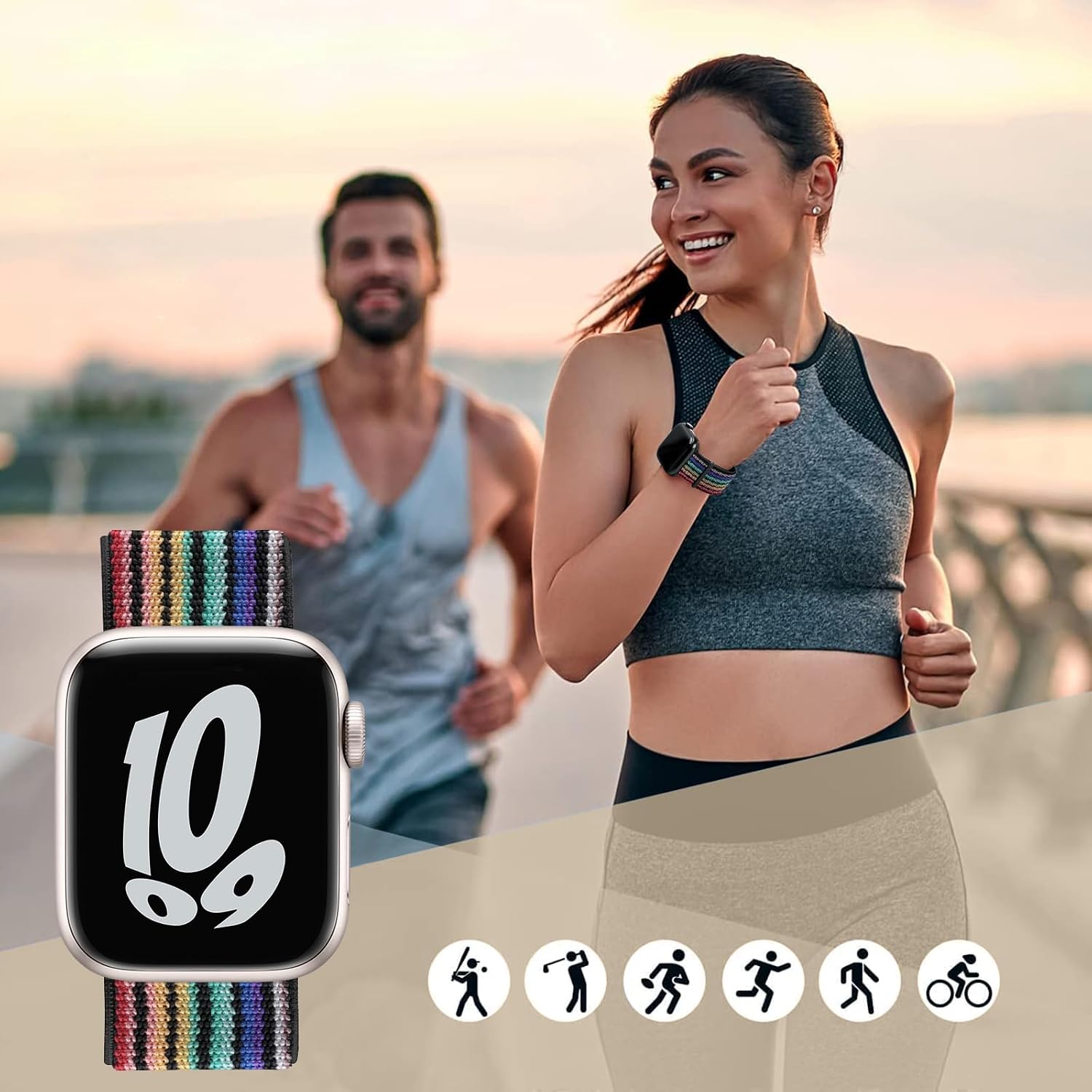 Detalle de Yoohoo Nylon Straps for Apple Watch – 44/45/46/49mm, Compatible with Series 1–11, SE, Ultra
