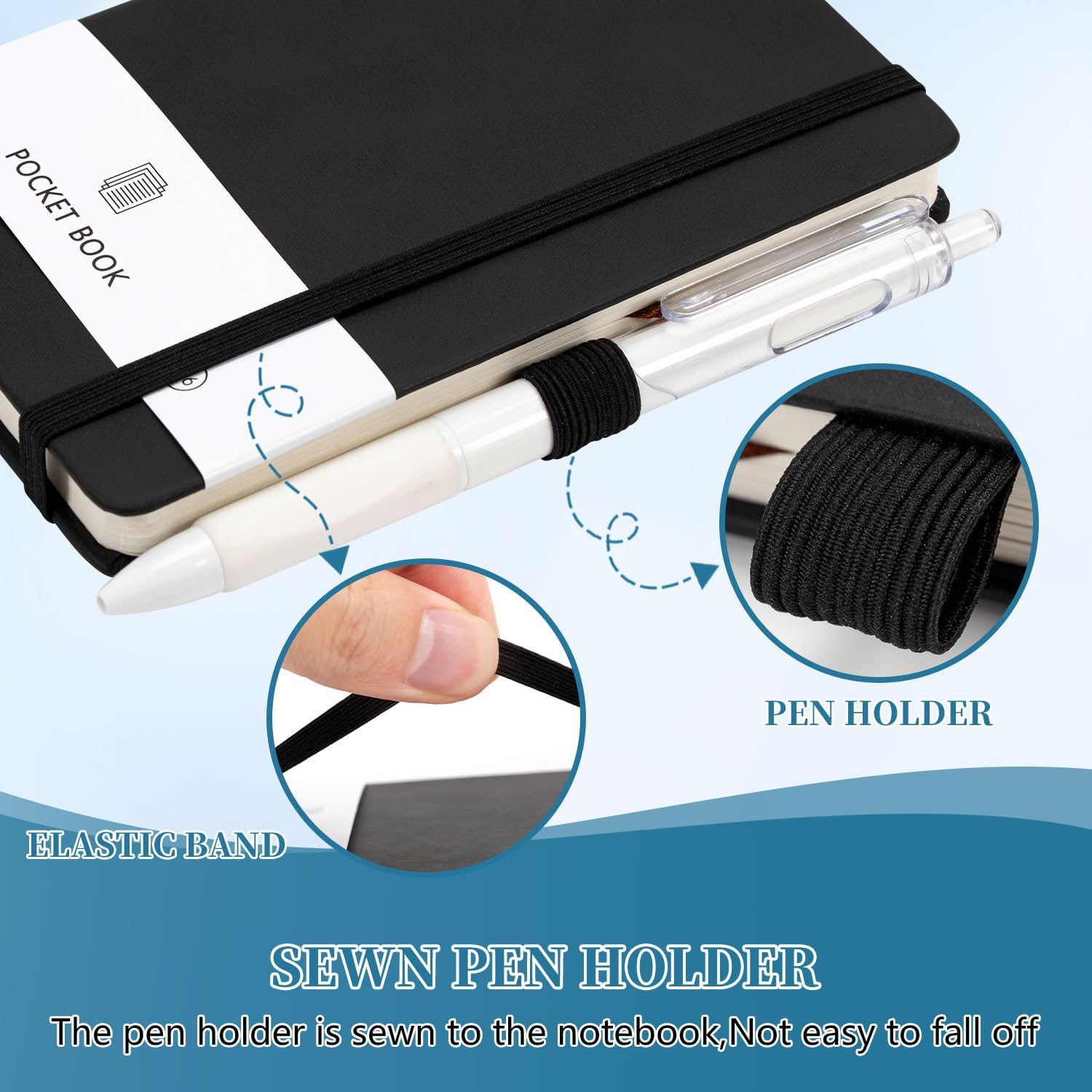 Detalle 2 de AOGEWON A6 Pocket Notebooks, 2-Pack, Black PU Leather, Lined Paper
