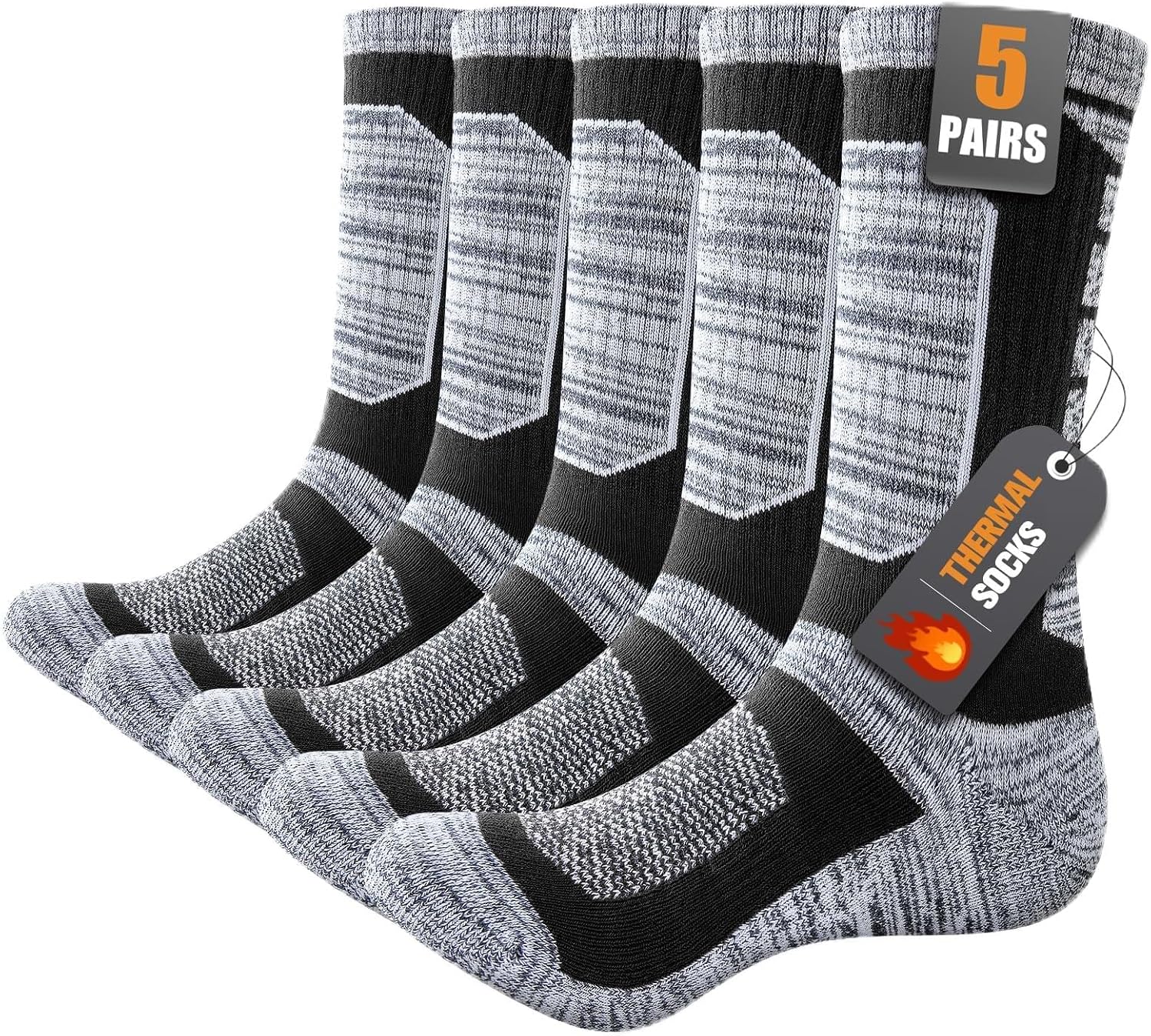 Detalle de Pandaplay Thermal Socks, 5-Pair Cushioned Cotton Crew Socks