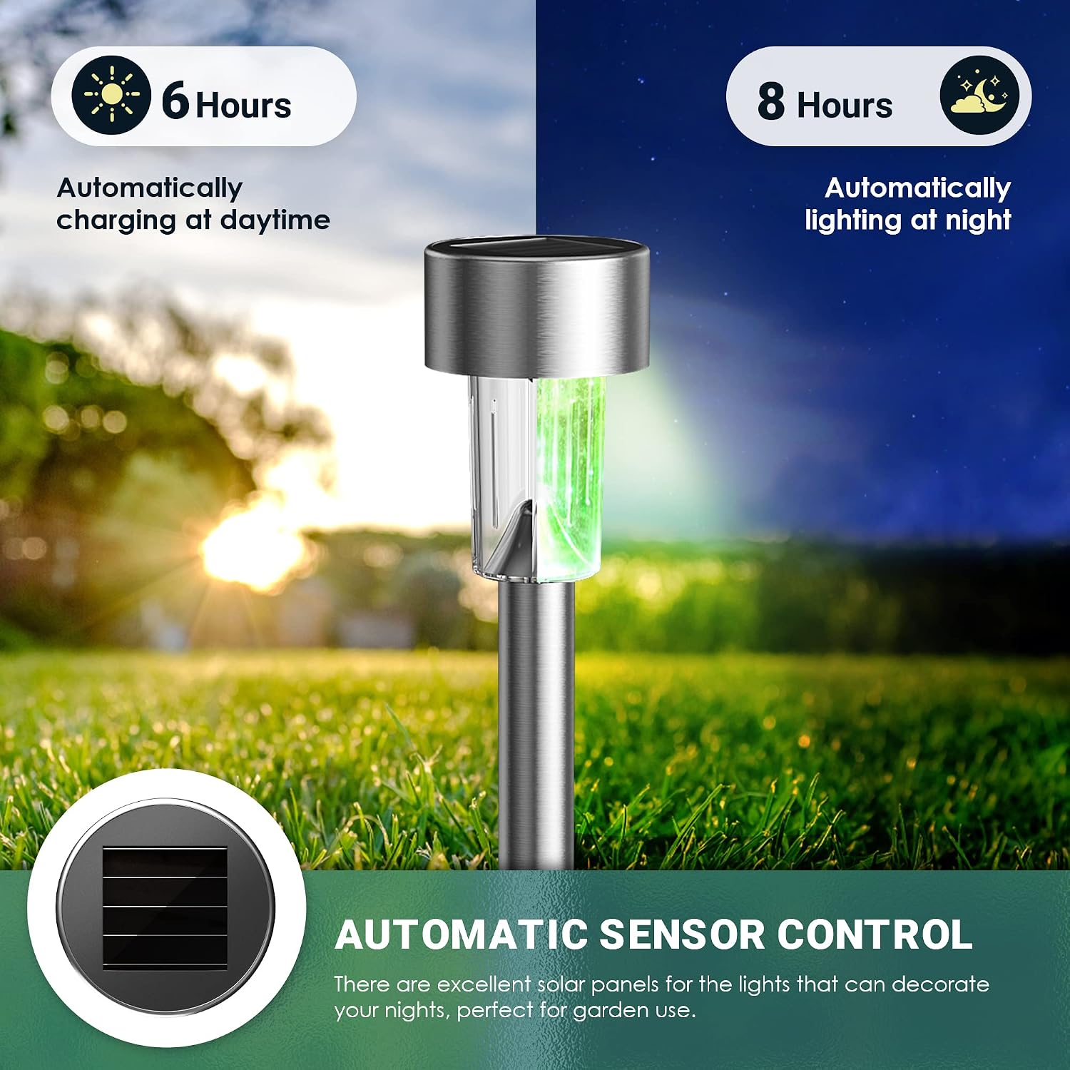 Detalle de GIGALUMI Solarlampen für außen – 12 Solar-Wegleuchten für Garten, Balkon & Terrasse (Farbwechsel)
