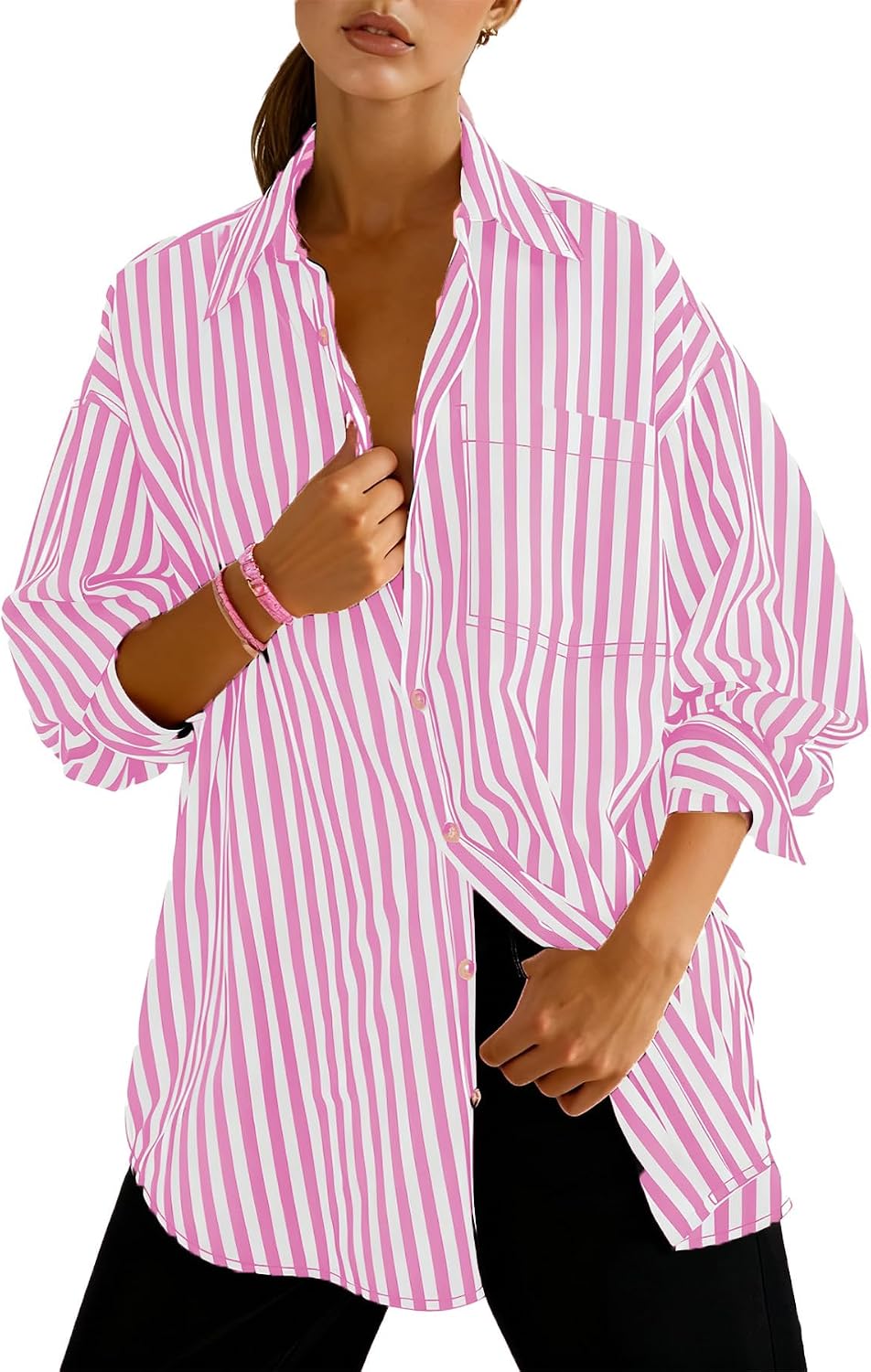 Detalle de Dressmine Oversized Cotton Striped Shirt