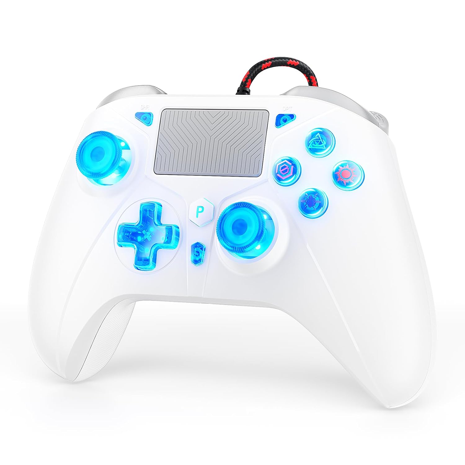 Detalle de Gamrombo RGB Wired Controller für PS5/PS4/PC – kabelgebundener Gamepad mit Makro, Turbo, Touchpad und LED-Beleuchtung