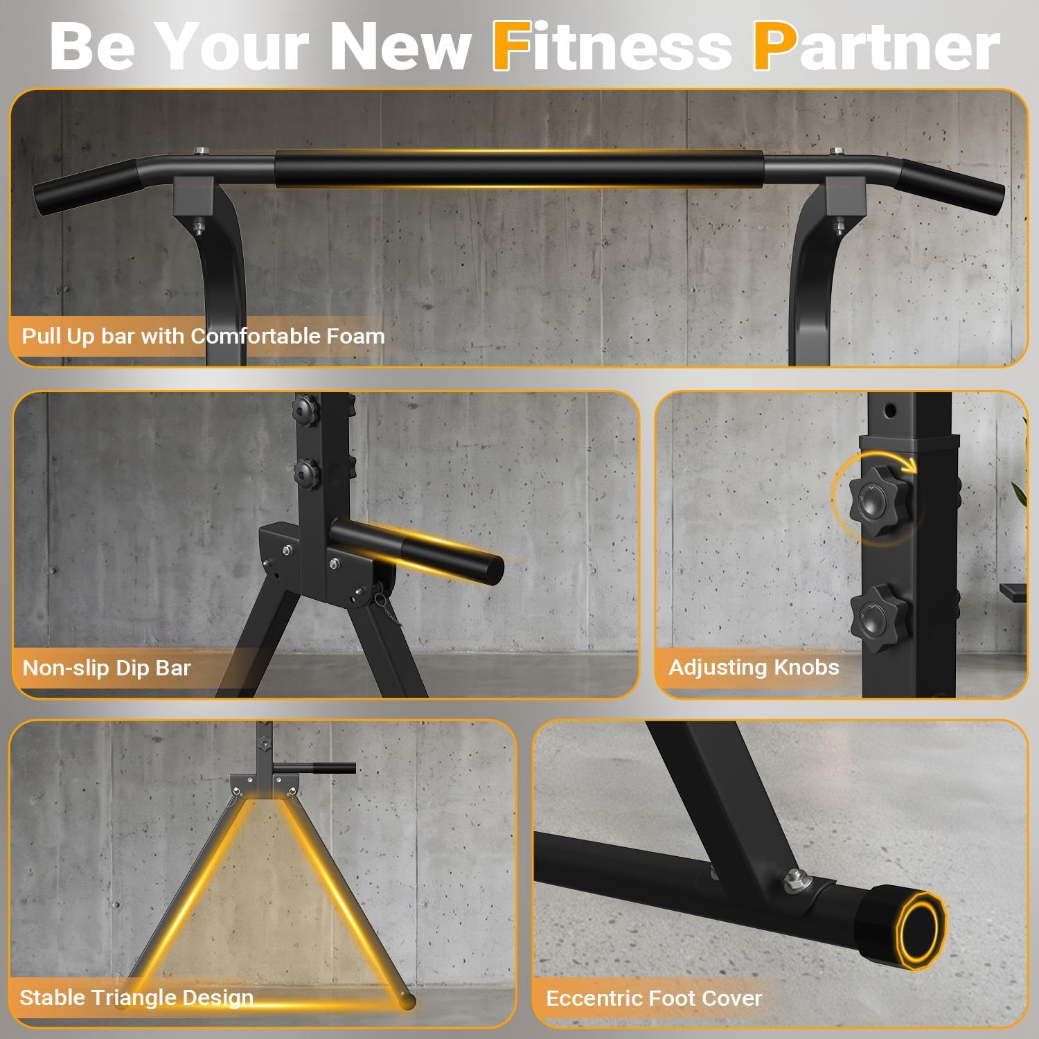 Detalle 2 de YYJO Foldable Power Tower Pull-Up and Dip Station, Adjustable Height, 350 lb Capacity