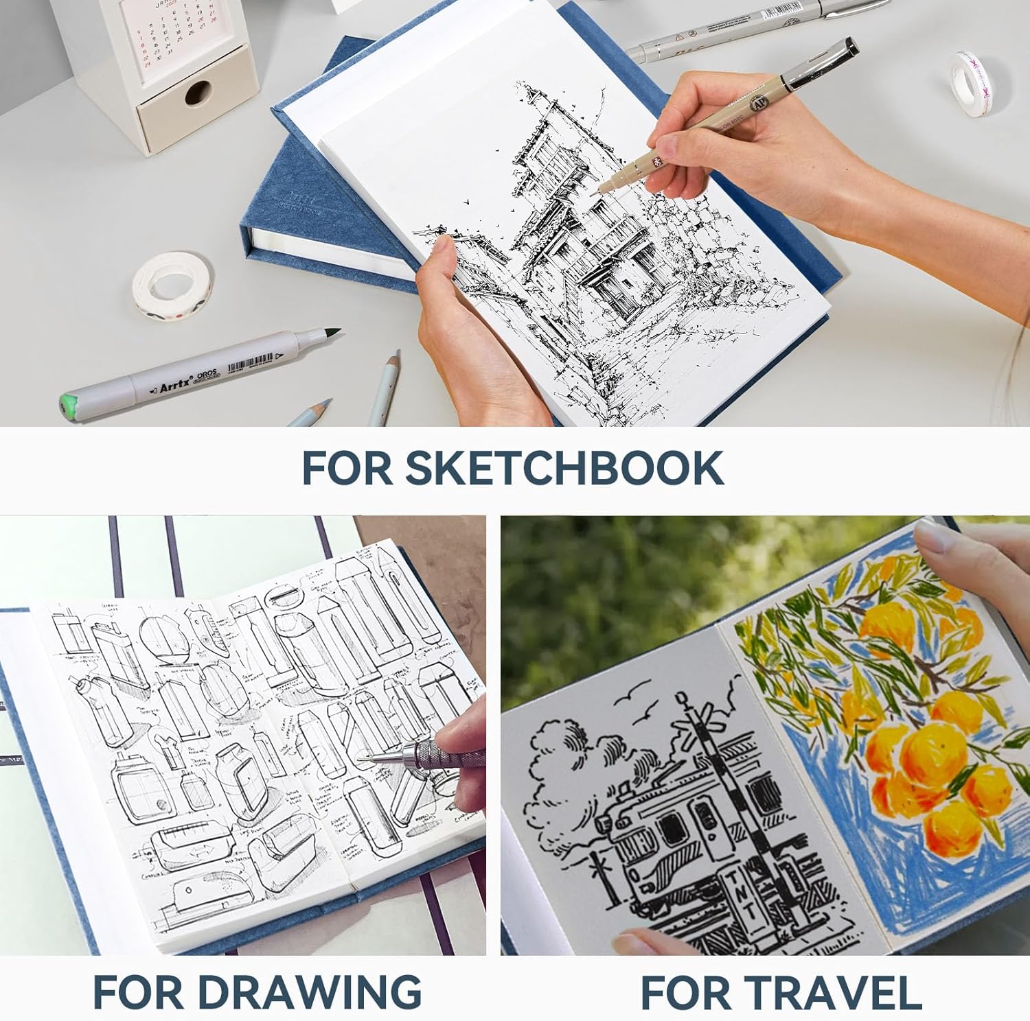 Detalle de Arrtx carnet de croquis A6, 2 paquets de 120 feuilles/240 pages, reliure dos libre, 180 g/m²