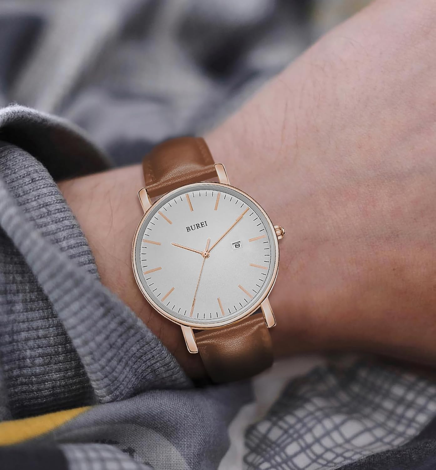Detalle 2 de BUREI Ultra Mince Montre homme 30 m