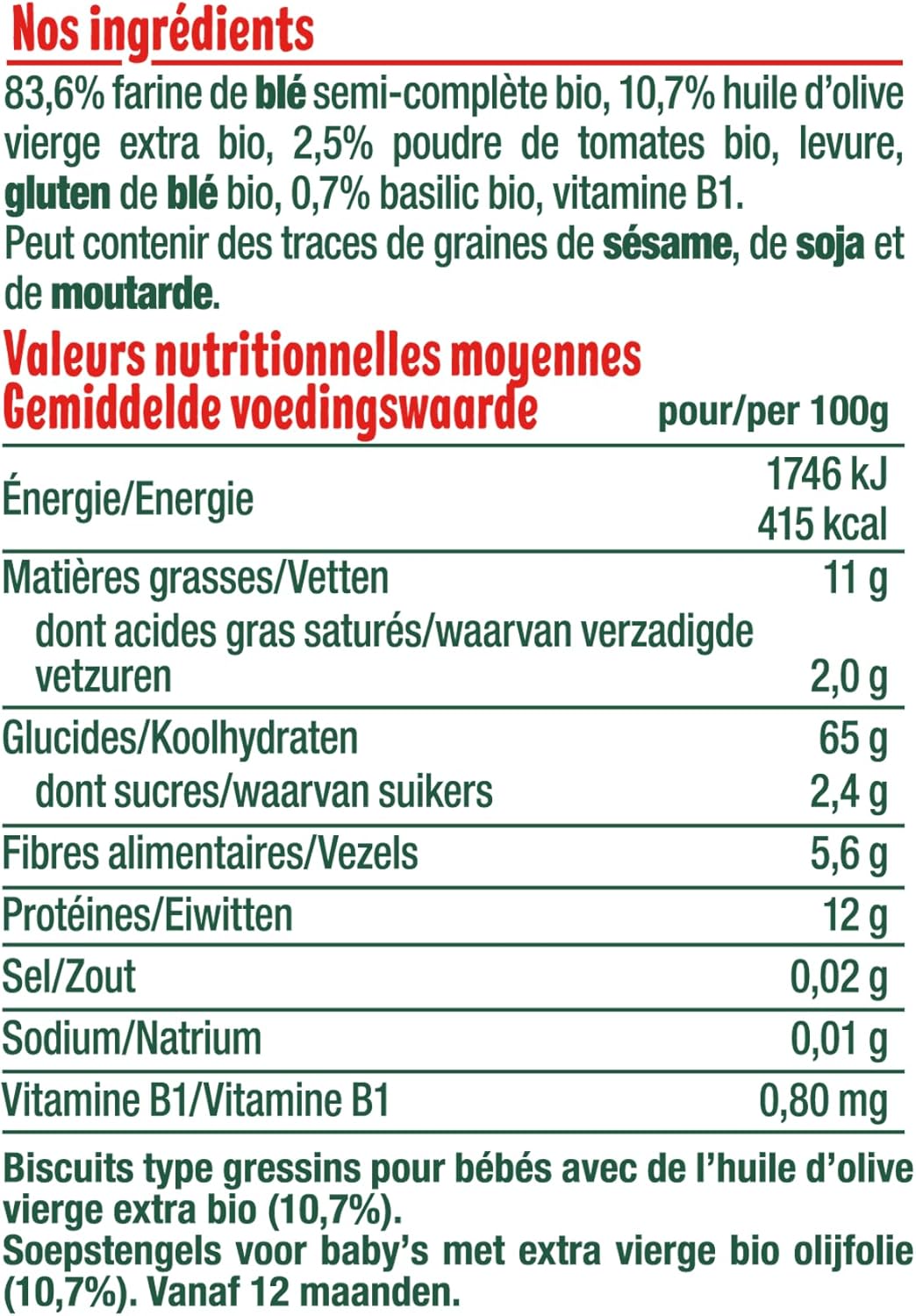 Thumbnail 1 de GOOD GOÛT Mini-Baguettes Tomate et Basilic – Gressins Bio pour Bébé (70 g)