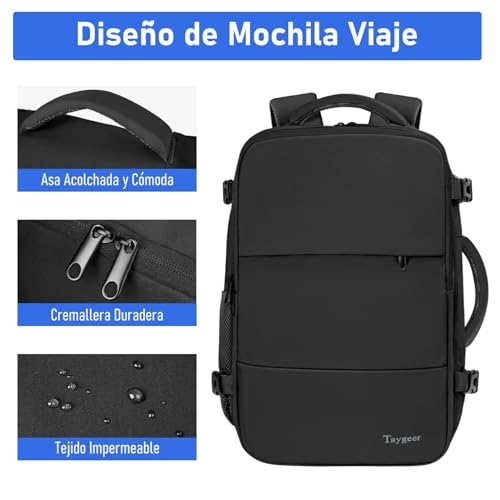 Detalle de Taygeer Mochila de cabina 40x30x20 para Ryanair y aerolíneas