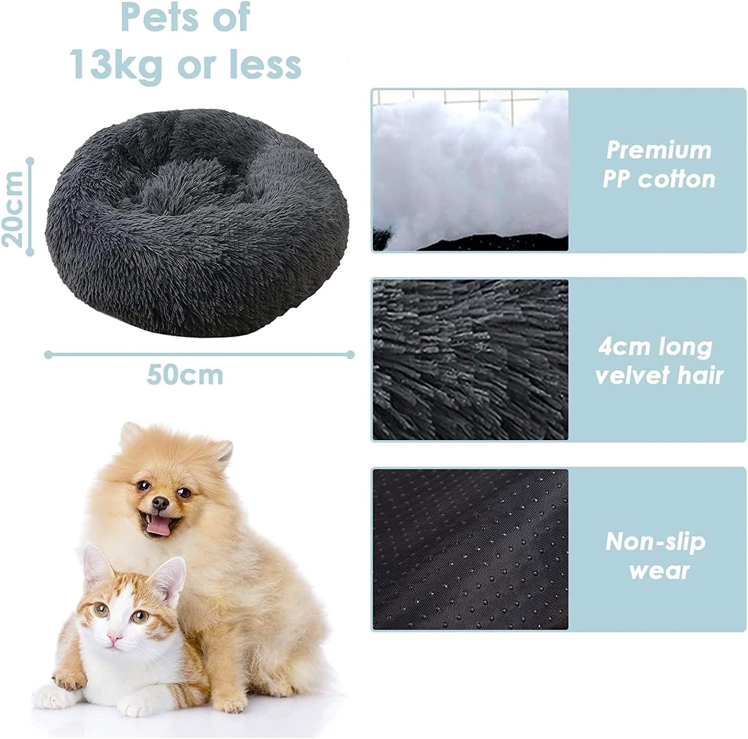 Detalle de jiuzcare 50cm Calming Pet Bed for Small Dogs & Cats – Dark Gray
