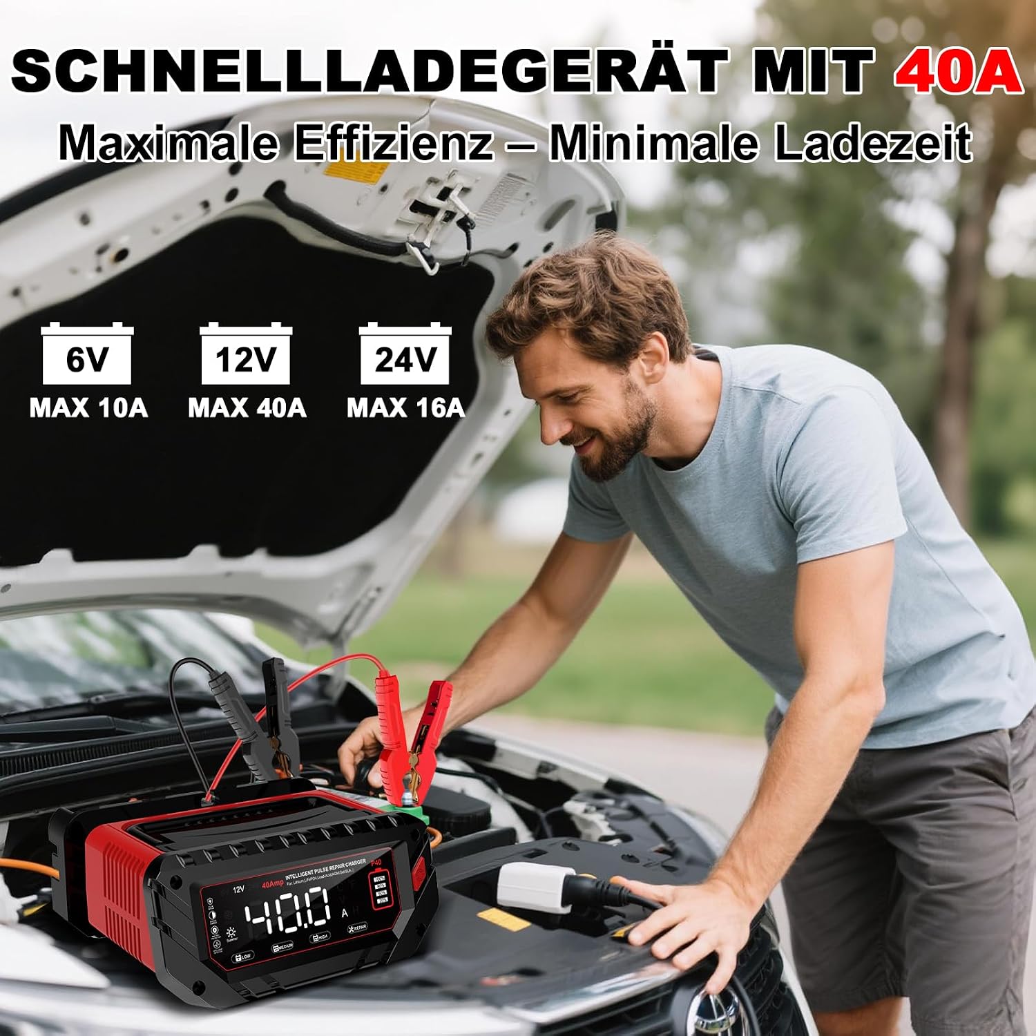 Thumbnail 3 de 40A Autobatterie Ladegerät – 6V/12V/24V LiFePO4 Ladegerät für Auto, Motorrad, Boot und mehr