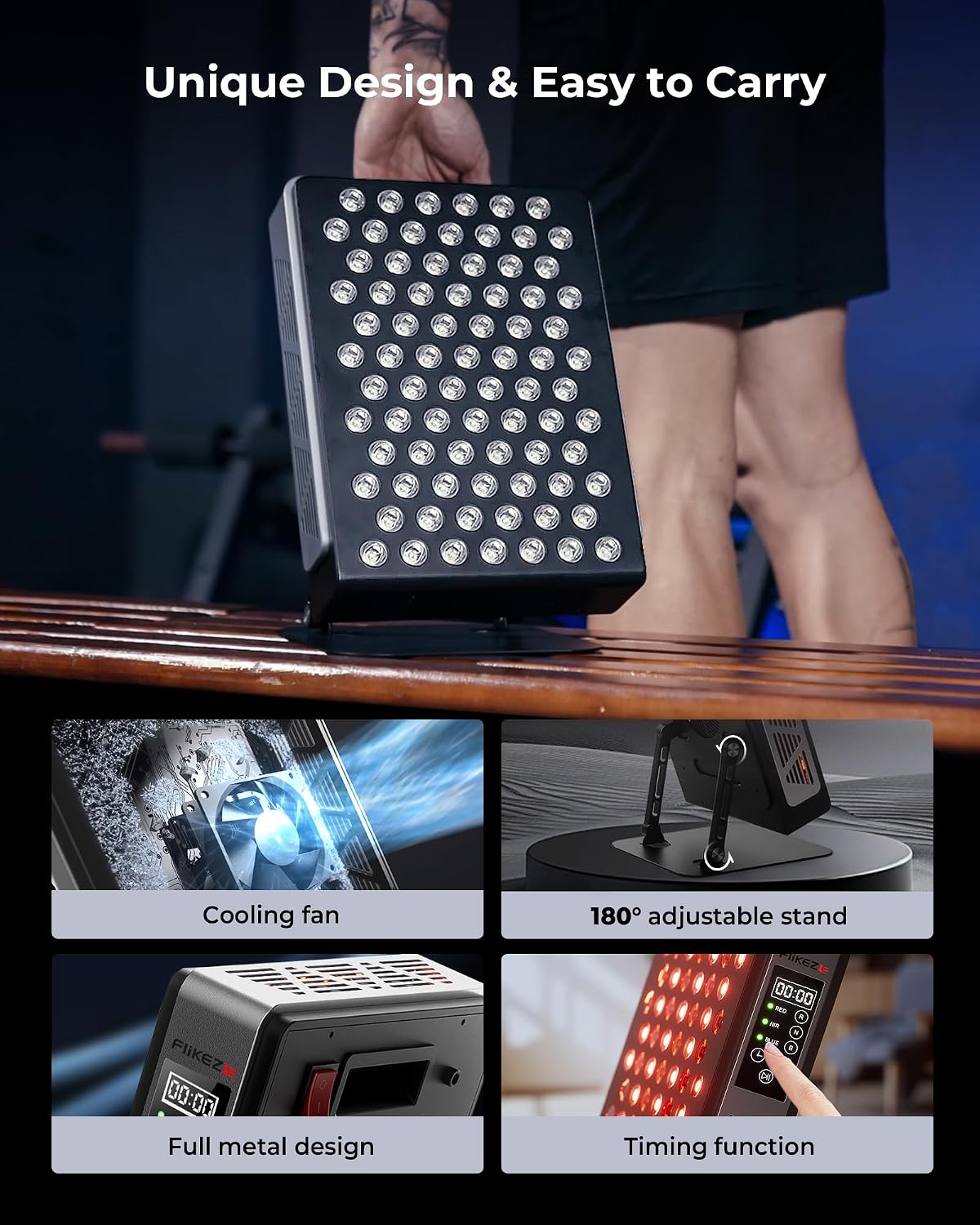 Detalle de FliKEZE Infrarotlampe mit 7 Wellenlängen, 78 LEDs (Tri- & Quad-Chip) und verstellbarem Ständer – Rotlichttherapie Panel
