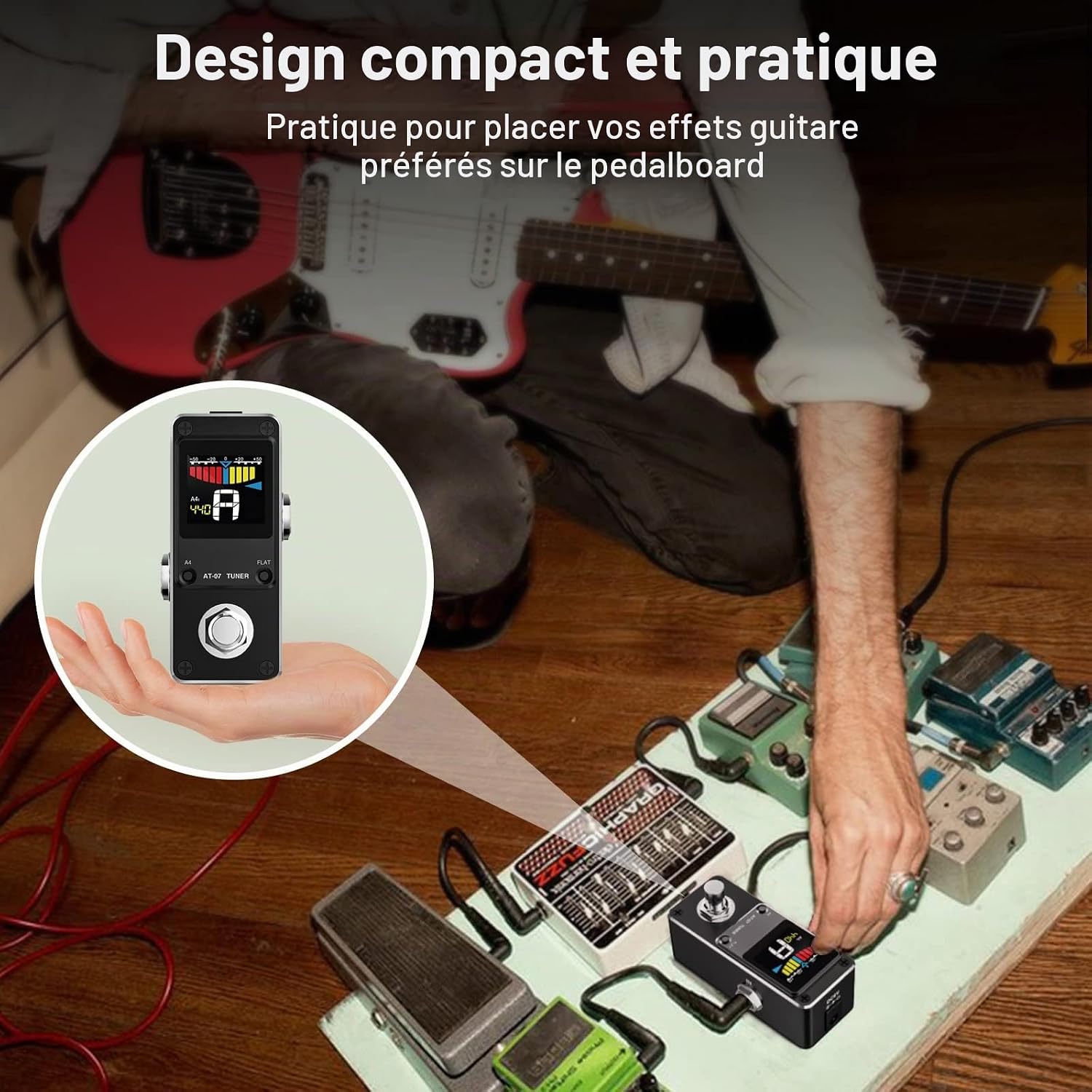 Detalle de LEKATO AT-07 chromatisch stempedaal voor gitaar en bas met lcd-display