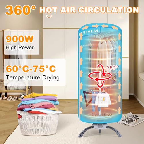 Detalle 2 de panthem 900W Portable Electric Clothes Dryer – Foldable, 12kg Capacity (Blue)