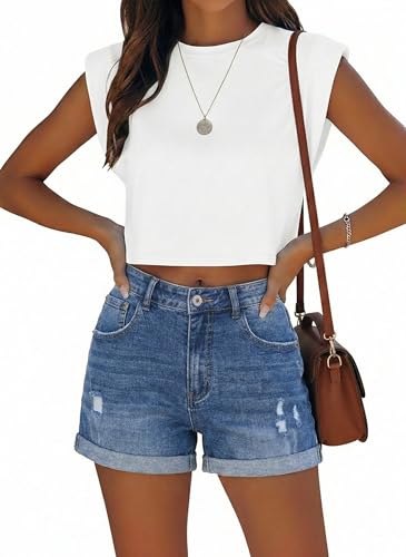 Thumbnail 4 de KISSMODA Womens Wash Denim Shorts High Waisted with Ripped Rolled Hem