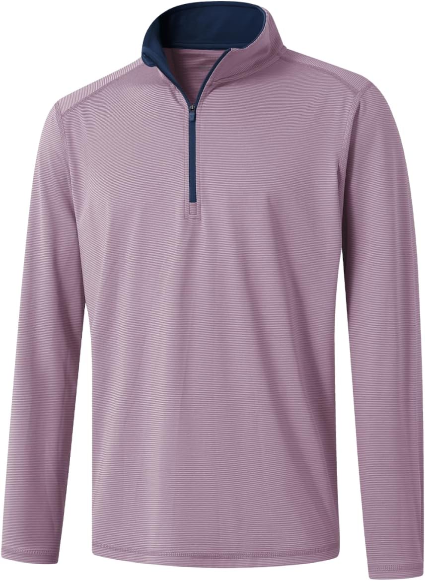 Detalle de M MAELREG Quarter Zip Pullover Men Performance Dry Fit Stripe Mock Neck Midlayer