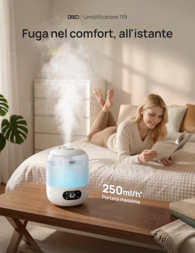 Thumbnail 1 de DREO Umidificatore 3 L a ultrasuoni, 26 dB, ugello 360° e autonomia fino a 30 ore