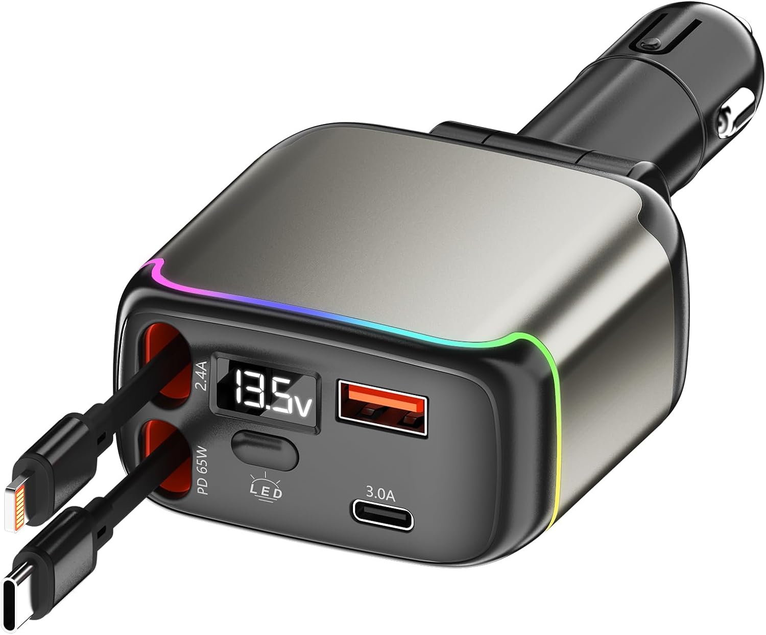 Detalle de XXZU 137W Retractable Car Charger 4‑in‑1