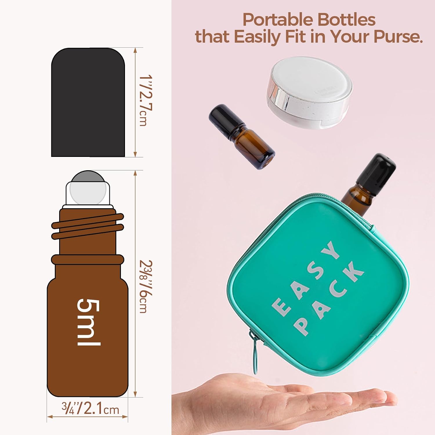 Detalle de ComSaf PG2652 5 ml Amber Glass Roll-On Bottles, 6-Pack with Accessories