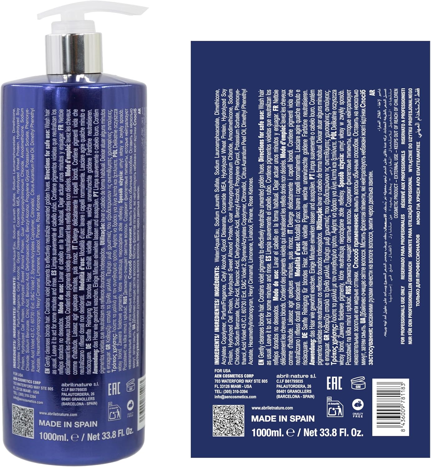 Thumbnail 6 de abril et nature Shampooing Professionnel Platinum matifiant violet pour cheveux blonds, décolorés, méchés et gris – 1000 ml