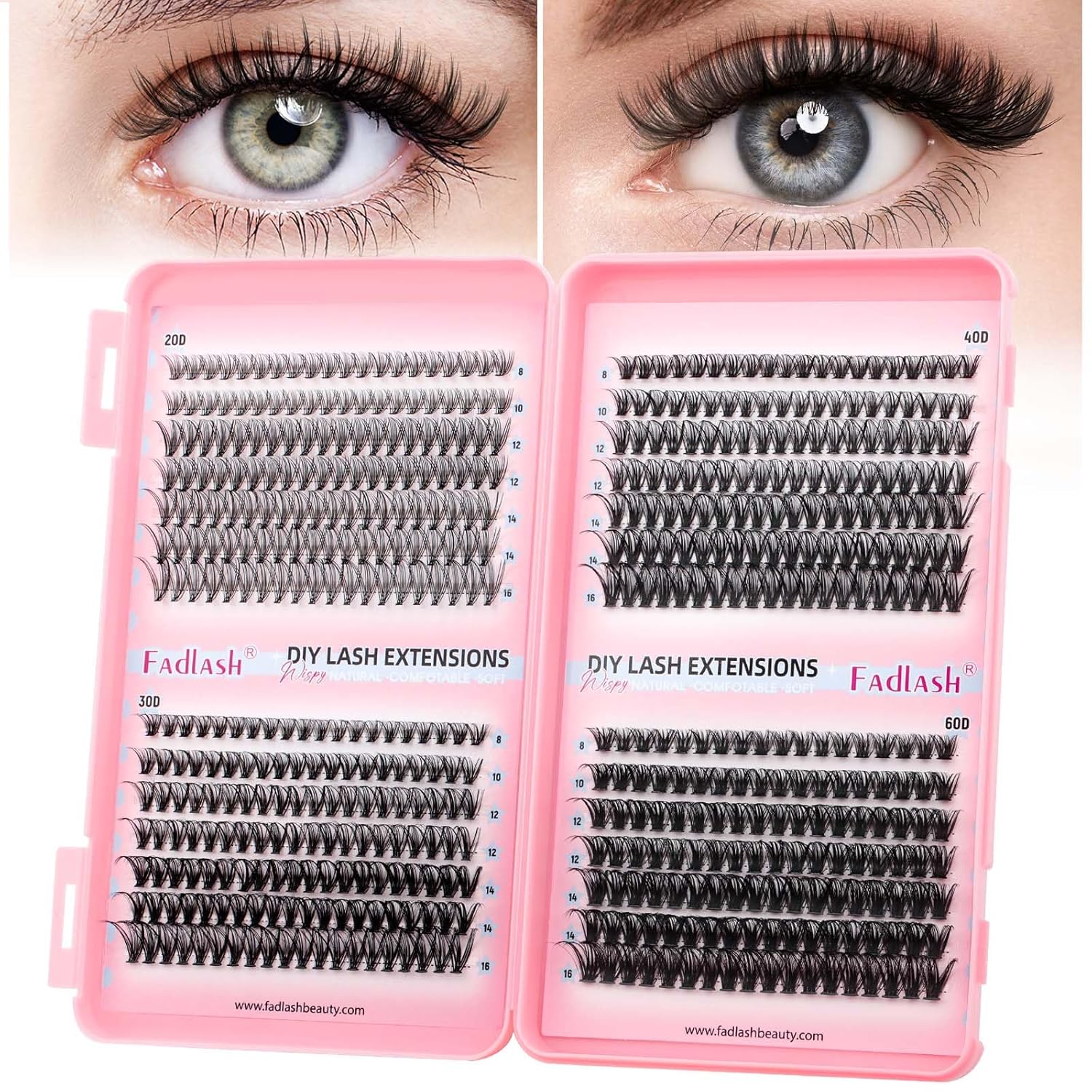 Thumbnail 1 de FADLASH 546-teiliger Wimpern-Cluster Set (20D/30D/40D/60D) in Wispy-Lash C-Welligkeit, 8–16 mm