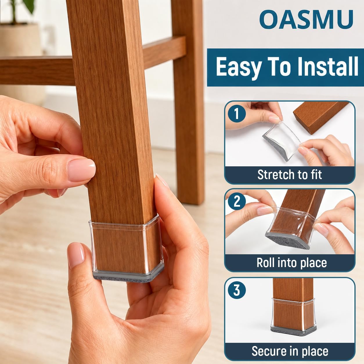 Thumbnail 6 de OASMU chai Rectangular Chair Leg Protectors with Felt Pads, 32-Piece Set