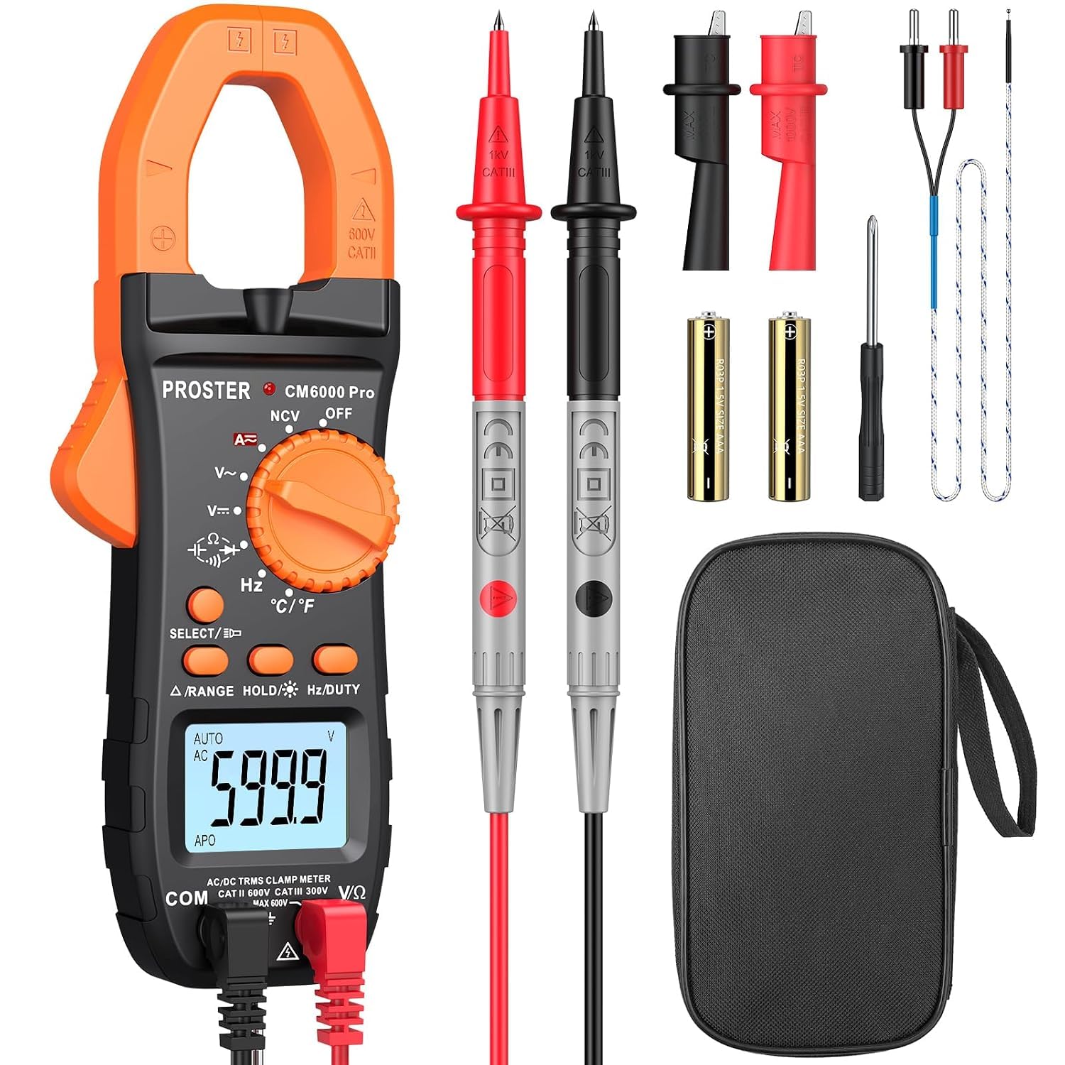 Detalle de Proster PDM-6000NCV Clamp Meter, 800A AC/DC, TRMS and NCV