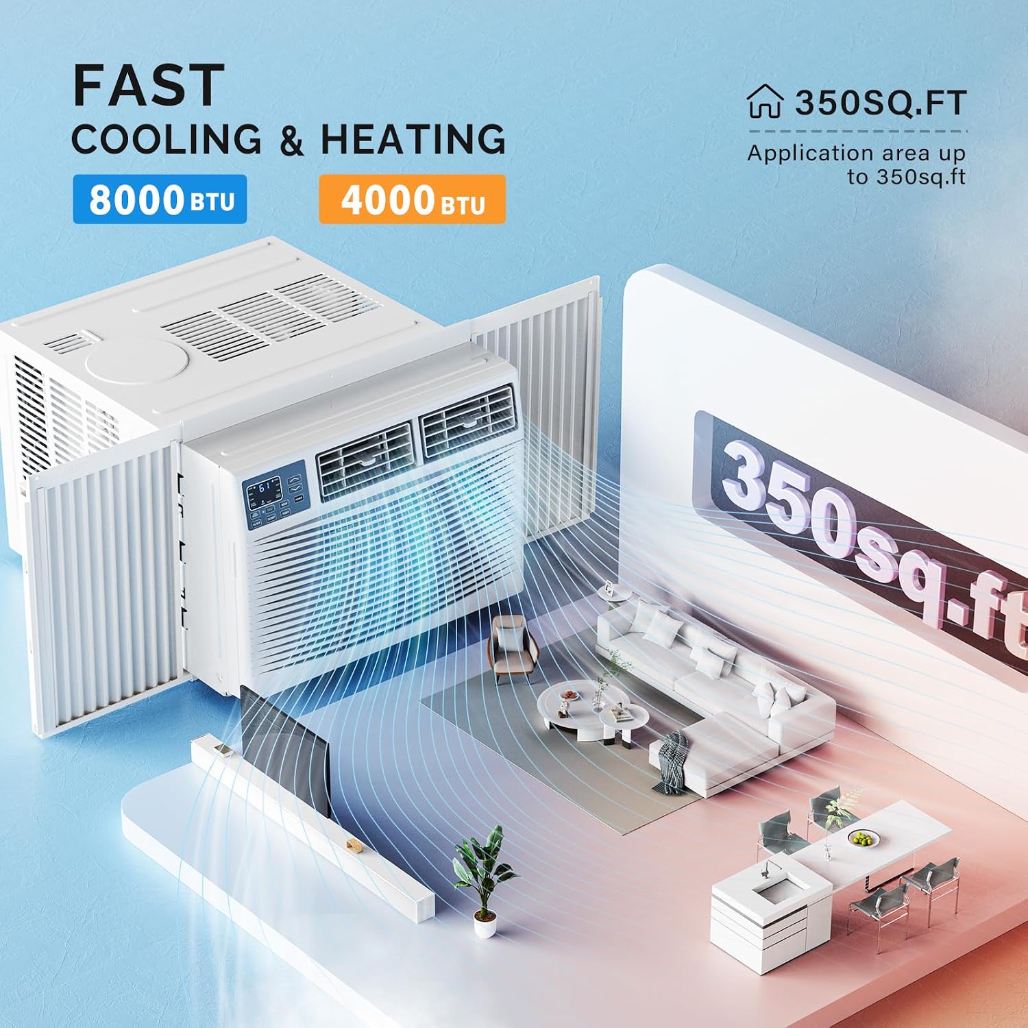 Detalle de ROVSUN Window AC & Heater-8K, 8,000 BTU, Wi-Fi and Voice Control