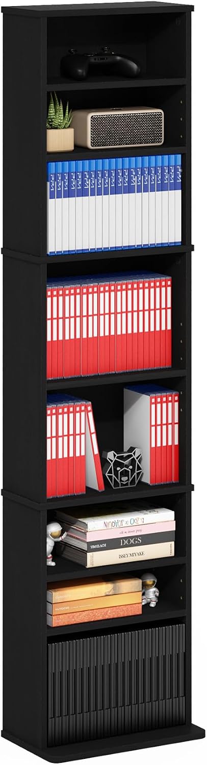 Thumbnail 3 de Furinno Jaya 9-Shelf Tall Narrow DVD Shelf: Adjustable Media Storage in Dark Americano