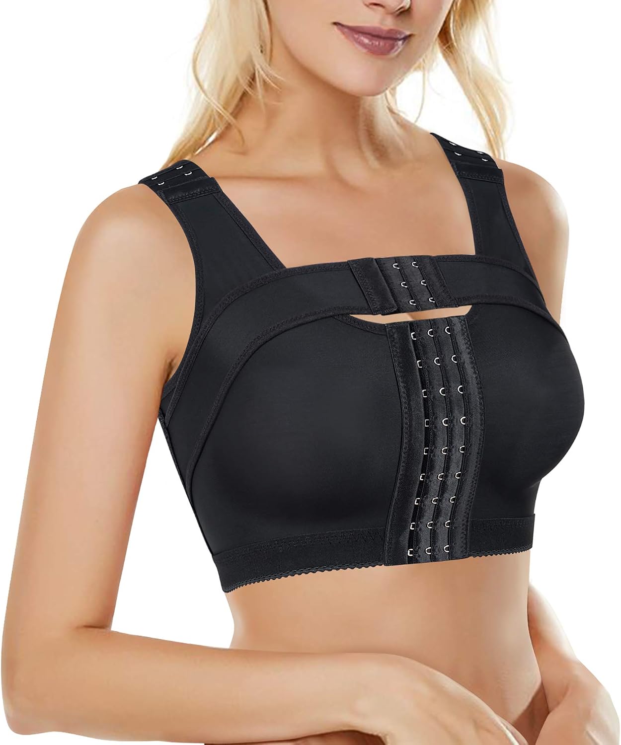 Detalle de Bafully Women Post Surgery Front Closure Sports Bra with Breast Support Wirefree Racerback