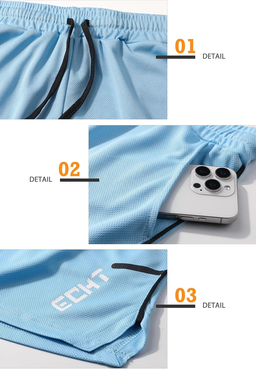 Detalle de Superora Short de sport 2 en 1 respirant pour homme avec poches