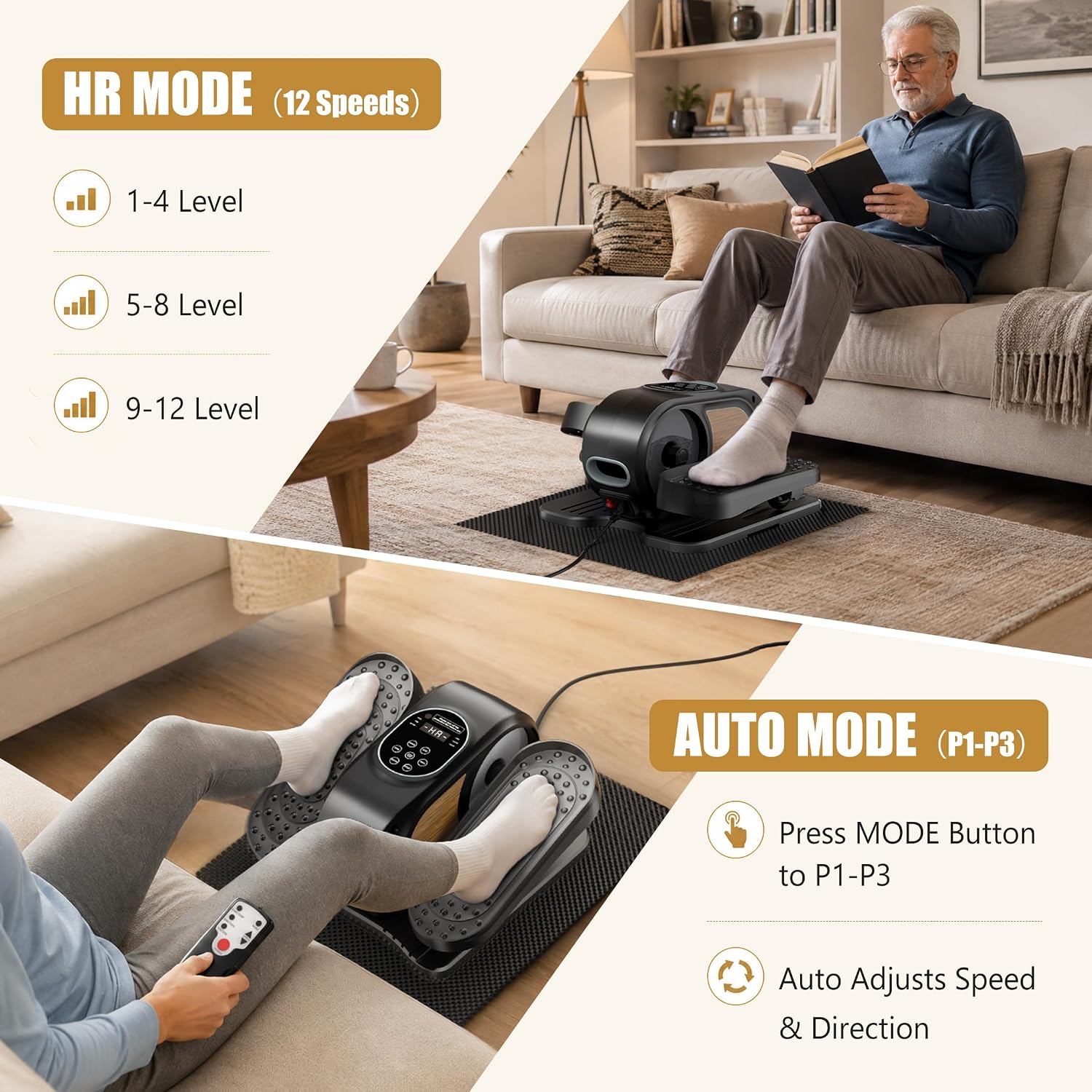 Detalle de Mini Under Desk Elliptical Low Impact Electric Leg Exerciser with RF Remote & LCD (Quiet, Portable, Non-Slip) for Seniors