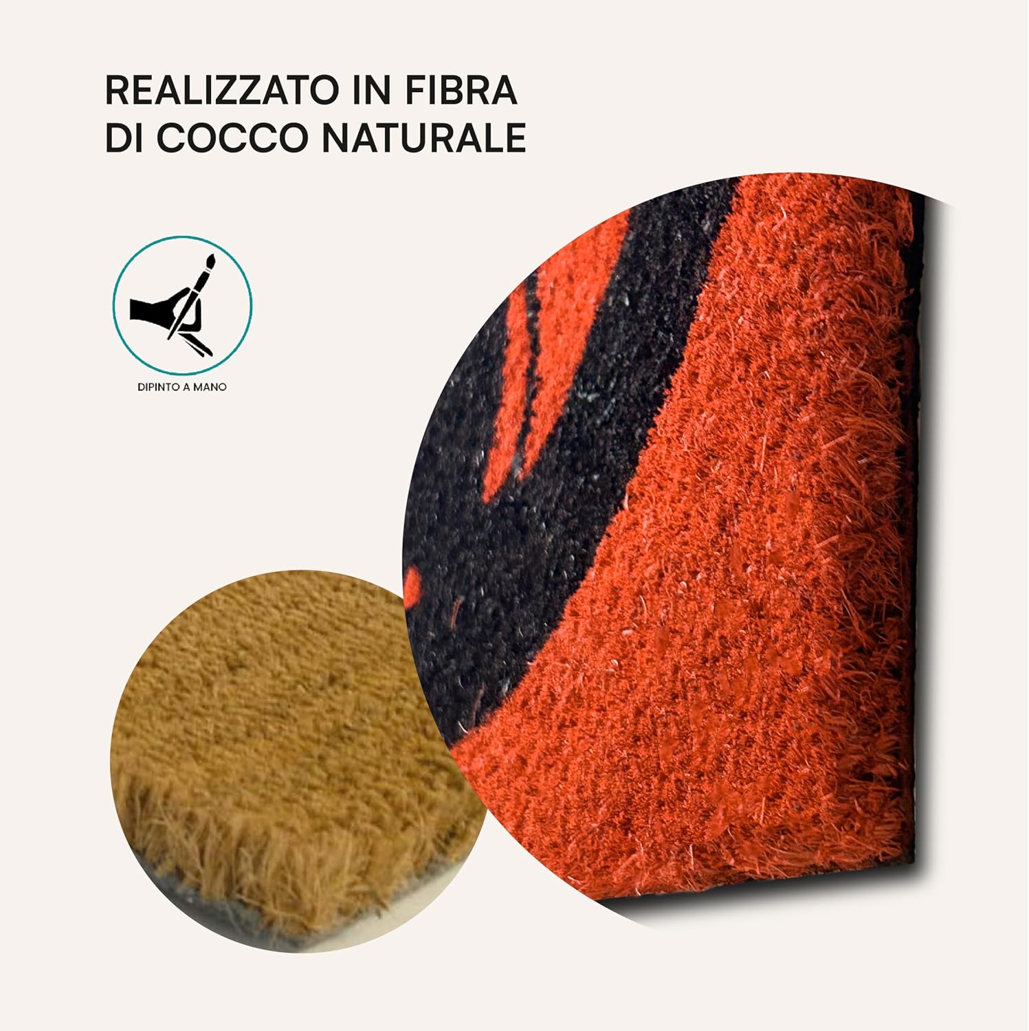 Detalle 2 de Baroni Home Zerbino Ingresso Casa in Fibra di Cocco Dipinto a Mano – 60x38 cm, Arancione (Zerbino con Cactus)