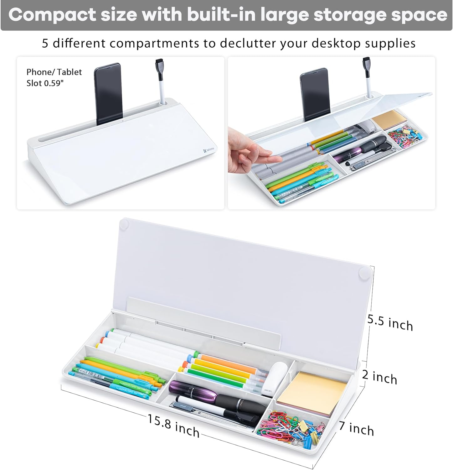 Detalle de Varhomax VDS-WB-02 Desktop Glass Whiteboard with 5-Compartment Storage