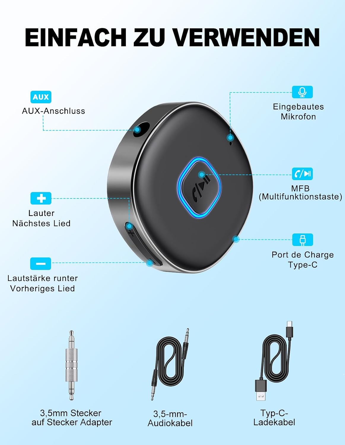 Thumbnail 6 de Mohard Bluetooth Adapter Auto 16H Spielzeit